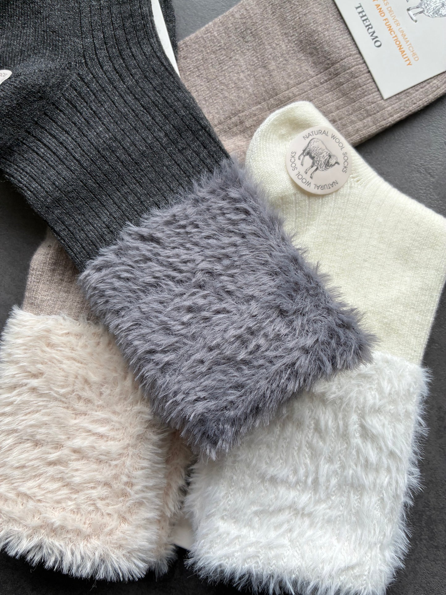 Sokkar með loðstroffi, 40% ull.