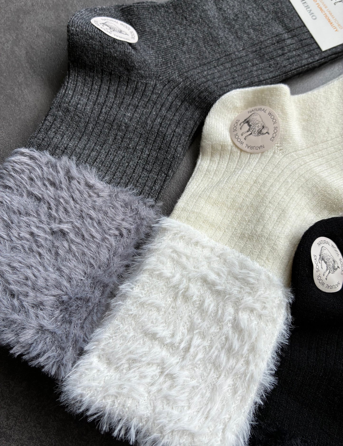 Sokkar með loðstroffi, 40% ull.