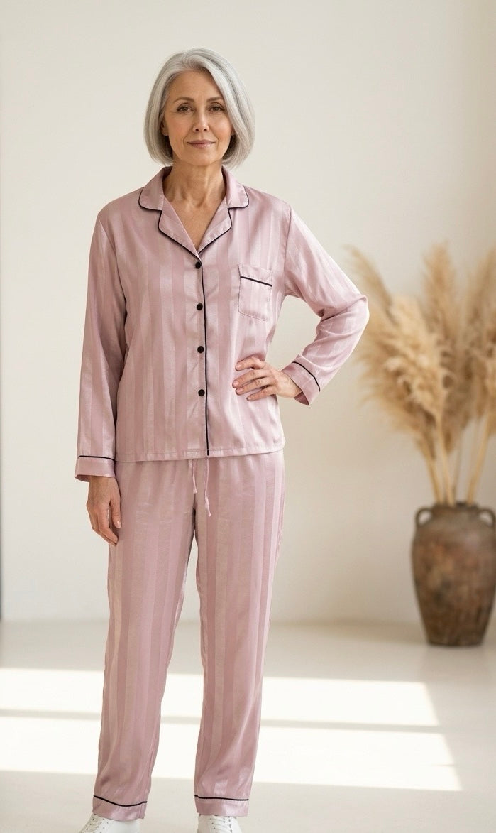 Náttföt satín röndótt M-XL. 6 Litir.