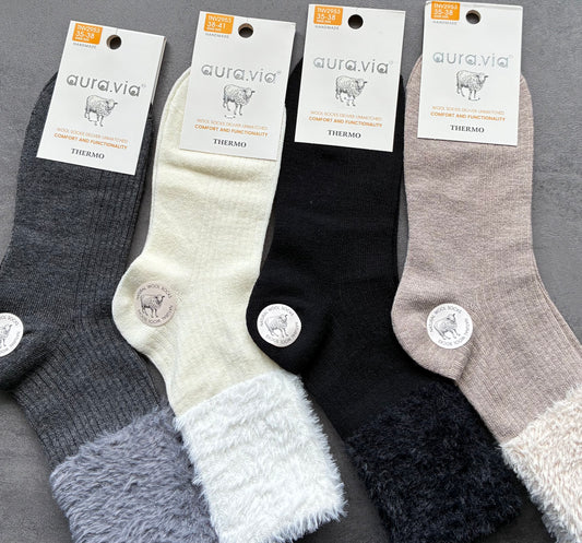 Sokkar með loðstroffi, 40% ull.