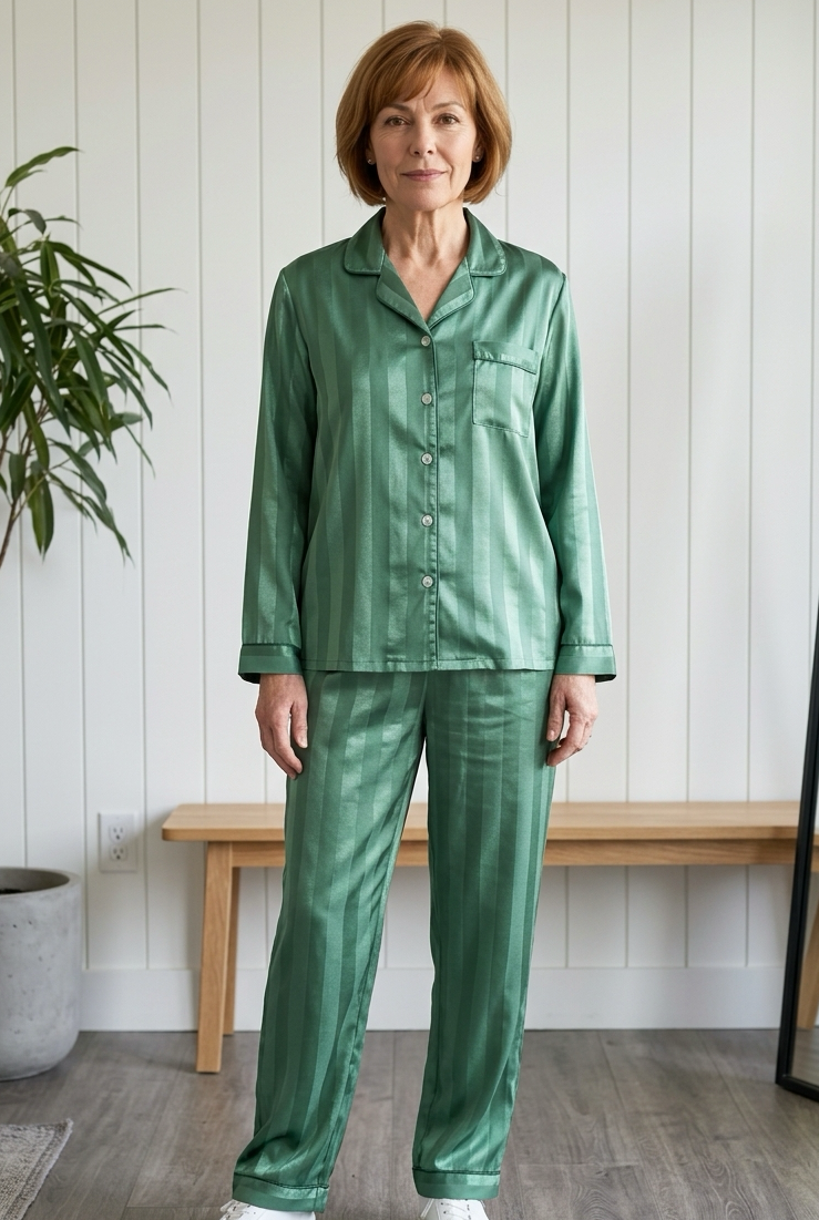 Náttföt satín röndótt M-XL. 6 Litir.